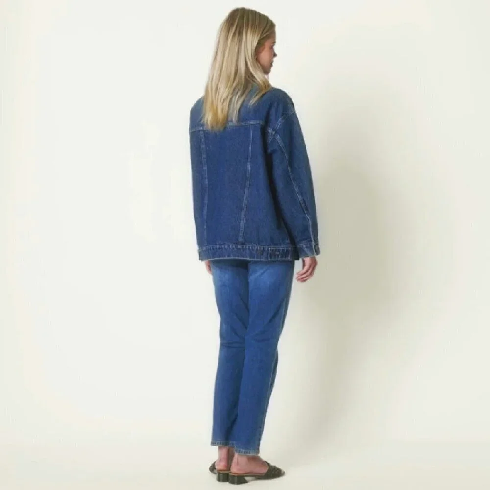 Oversized Denim Trucker Jacket Heavyweight Rigid Fit Women's Layering